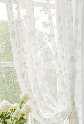 Vorhang Gardinen Transparent, Polyester Vorhänge 2er Set Ösen Rose Stickerei Vorhang B 137 x H 274 cm Vorhang Fenster Schlafzimmer, Weiß Vorhang Gardinen Transparent, Polyester Vorhänge 2er Set Ösen Rose Stickerei Vorhang B 137 x H 274 cm Vorhang Fenster Schlafzimmer, Weiß von Gualiy