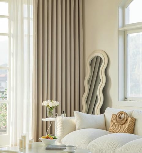 Vorhang Verdunkelung 2er Set, Gardinen Vorhänge Blickdicht Haken 107x229CM Einfarbig mit Blättermuster Vorhang Beige Vorhänge für Wohnung von Gualiy