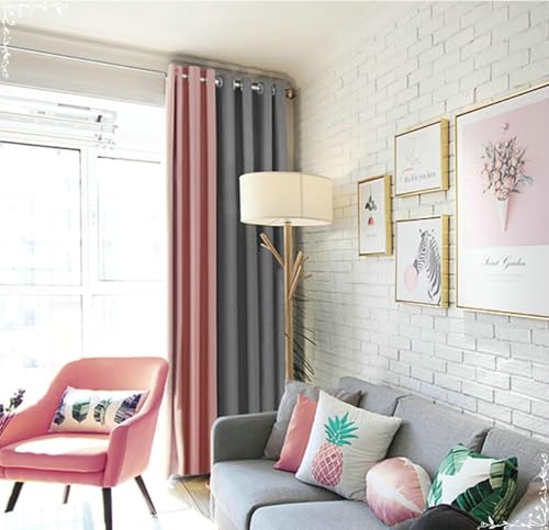 Wohnzimmer Vorhang 2 Set, Vorhang Gardine Blickdicht mit Ösen 86x214CM Einfarbiges Patchwork Gardine Vorhang Grau Rosa Vorhänge für Fenster von Gualiy