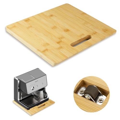 Bambus-Schieber für Kaffeemaschine, Küchenarbeitsplatte, Rolltablett für Kaffeekanne, Kaffeekannen-Schieber-Tablett mit Gummirädern, breit – klein (25,4 cm D x 30,5 cm B) von GuanQiao
