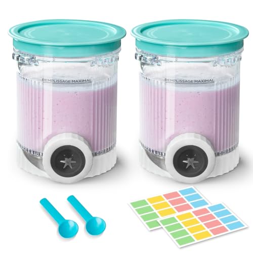 Creami Swirl Pints & Deckel für Ninja, kompatibel mit NC700 Series Ninja Swirl Eis- und Soft-Serve-Makern, mit 2 Löffeln und 32 beschreibbaren Etiketten, BPA-frei und spülmaschinenfest, Blau, 2 Stück von GuanQiao