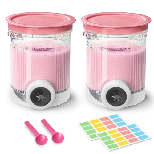 Creami Swirl Pints & Deckel für Ninja, kompatibel mit NC700 Series Ninja Swirl Eis- und Soft-Serve-Makern, mit 2 Löffeln und 32 beschreibbaren Etiketten, BPA-frei und spülmaschinenfest, Rosa, 2 Stück Creami Swirl Pints & Deckel für Ninja, kompatibel mit NC700 Series Ninja Swirl Eis- und Soft-Serve-Makern, mit 2 Löffeln und 32 beschreibbaren Etiketten, BPA-frei und spülmaschinenfest, Rosa, 2 Stück von GuanQiao