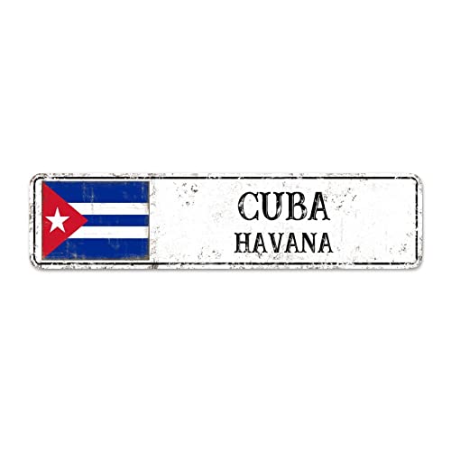Kuba Custom Straßenschild Kuba Flagge Metallschild Hauptstadt Kuba Metall Blechschild Straße Vintage Metall Wandschild Rustikale Wandkunst Heimdekoration Geschenk für ausländische Freunde, Nachbarn von GuanShuChenNei