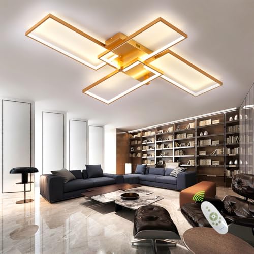 Guang Shuo LED Deckenleuchte Dimmbar, L130cm Gold Deckenlampe Led Wohnzimmer Deckenleuchte mit Fernbedienung, 4 Schicht LED Deckenleuchte Wohnzimmer mit Fernbedienung, Wohnzimmerlampe Led von Guang Shuo