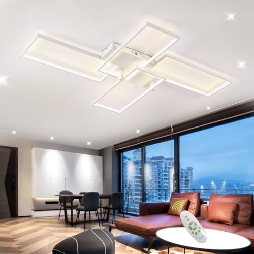 Guang Shuo LED Deckenleuchte Dimmbar, L130cm LED Deckenleuchte Wohnzimmer mit Fernbedienung,4 Schicht Weiß Deckenlampe Led Wohnzimmer Deckenleuchte mit Fernbedienung, Wohnzimmerlampe Led Wohnzimmer von Guang Shuo