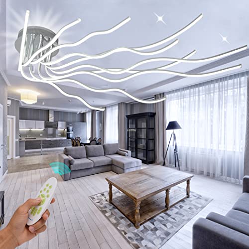 Guang Shuo Led Deckenleuchte Dimmbar L140cm, Wohnzimmerlampe Deckenleuchte, Modern Deckenlampe Led Lampen Wohnzimmer Decke mit Fernbedienung,138W 10-Flammige 3000K-6500K Modern Schlafzimmerlampe Küche von Guang Shuo
