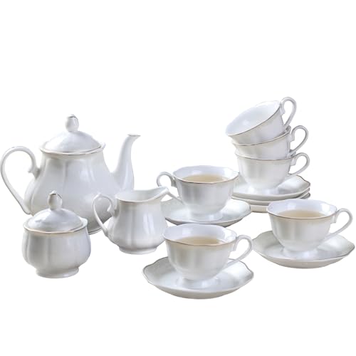 GuangYang 15 Stück Kaffeeservice Porzellan 1 Milchkännchen 1Teekanne 1Zuckerschüssel 6Tasse mit 6 Untertasse Weiß Blumen Design 7OZ/180ml GuangYang 15 Stück Kaffeeservice Porzellan 1 Milchkännchen 1Teekanne 1Zuckerschüssel 6Tasse mit 6 Untertasse Weiß Blumen Design 7OZ/180ml von GuangYang