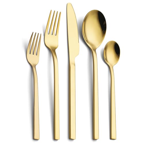 Guangcailun 5 teiliges Messer und Gabel Set, lebensmittelecht, exquisites Handwerk, verstärkter Griff, Edelstahl Besteck Set, Gold von Guangcailun
