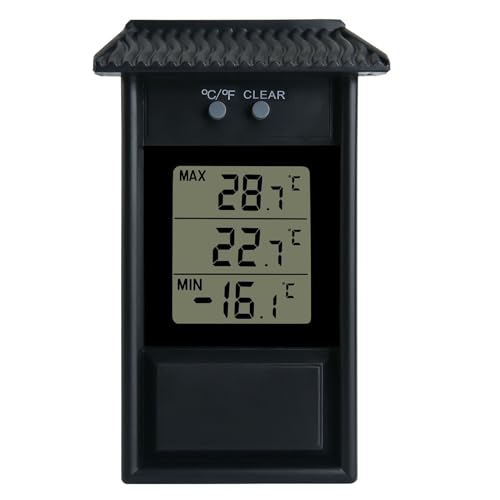 Guangcailun Außenthermometer Wetterfest Gewächshausthermometer 1 °C Auflösung Wasserdicht Digital Max Min Gewächshaus, B von Guangcailun