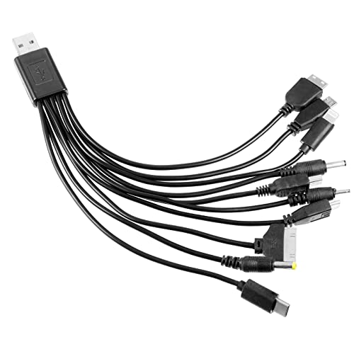 Guangcailun 10-in-1 Universal USB Ladekabel, Tragbares Multifunktionales Ladekabel für iPod/iPhone/PSP/Kamera/Nokia/HTC/LG/Samsung, Schwarz, 1 cm, 5V, 1 Stück von Guangcailun