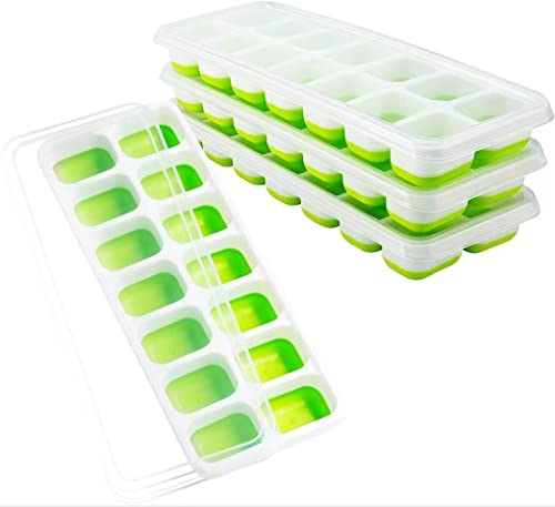 Guangfan Eiswürfelform Silikon Mit Deckelm, Platzsparend und stapelbar Ice Tray Ice Cube, LFGB Zertifiziert und BPA Frei Quadratische Eiswürfelschalen einfach Herauszunehmen-4 PCS von Guangfan