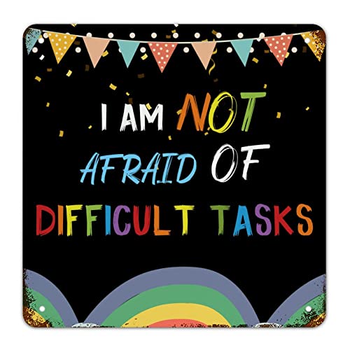 "First Day of School Signs I'm Not Afraid of Difficult Tasks", Metall-Blechschild, Klassenzimmer-Dekoration, Regenbogen-Ballon, Bleistift, Kritzelei, rustikale Schulschilder für Kinder, Lehrer, 38,1 x von Guangpat