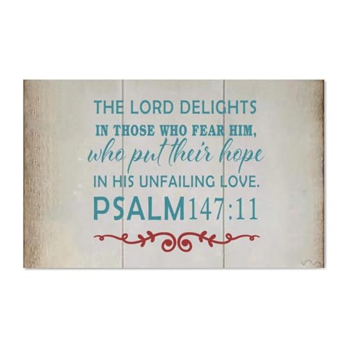 Guangpat Holzschild "The Lord Delights in Those Who Fear Him", Bibelvers, christliches Holzschild, rustikaler Wandaufhänger, Wandkunst, religiöser Glaube, für Zuhause, Küche, Badezimmer, Wohnzimmer von Guangpat