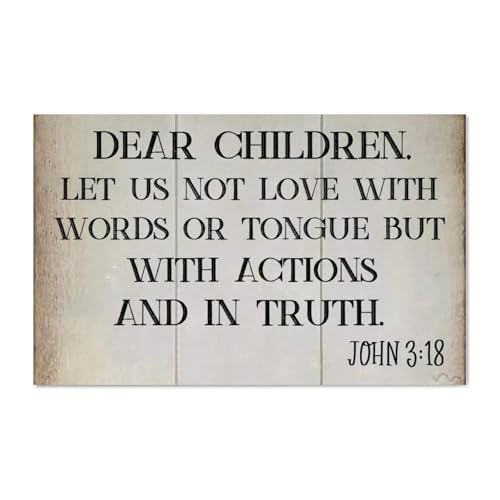 Guangpat Holzschild mit Aufschrift "Dear Children, Let Us Not Love with Words", Jesus, Bibelvers, Holzschild, rustikaler Wandaufhänger, Wandkunst, religiöser Glaube, für Zuhause, Schlafzimmer von Guangpat