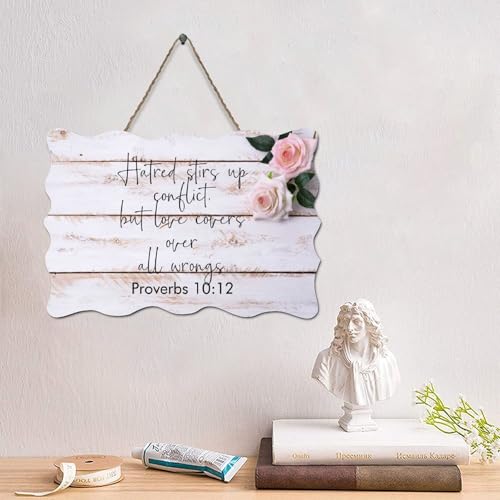 Guangpat Holzschild mit Aufschrift "Hatred Stirs Up Conflict, but Love Covers Proverbs 10:12", Bibelvers, christliches Holzschild, rustikaler Wandaufhänger, Wandkunst, religiöser Glaube für Wohnzimmer Guangpat Holzschild mit Aufschrift "Hatred Stirs Up Conflict, but Love Covers Proverbs 10:12", Bibelvers, christliches Holzschild, rustikaler Wandaufhänger, Wandkunst, religiöser Glaube für Wohnzimmer von Guangpat