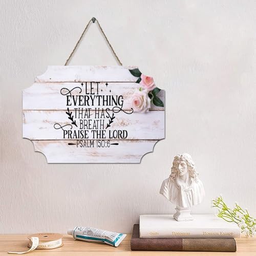 Guangpat Holzschild mit Aufschrift "Let Everything That Has Breath Praise The Lord Psalm 150 6", rustikaler Wandaufhänger, Wandkunst, religiöser Glaube für Wohnzimmer, Schlafzimmer, 15,2 x 25,4 cm von Guangpat