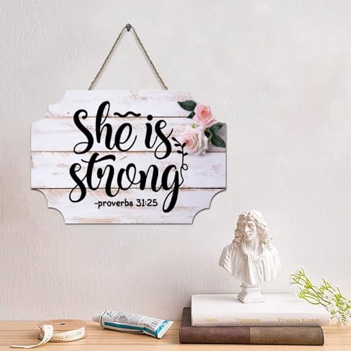 Guangpat Holzschild mit Bibelvers "She Is Strong", Bauernhaus-Dekor, Wandkunst, Wandaufhänger, Schild, religiöses Zitat für Schlafzimmer, Wohnzimmer, Einweihungsgeschenk, 10,2 x 15,2 cm Guangpat Holzschild mit Bibelvers "She Is Strong", Bauernhaus-Dekor, Wandkunst, Wandaufhänger, Schild, religiöses Zitat für Schlafzimmer, Wohnzimmer, Einweihungsgeschenk, 10,2 x 15,2 cm von Guangpat