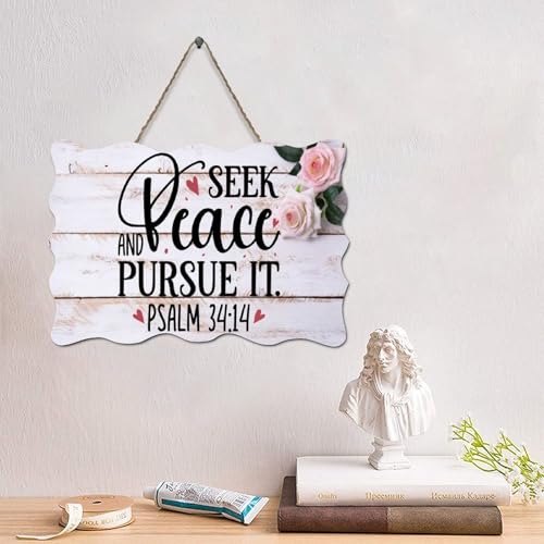 Guangpat Holzschild mit Bibelvers im Vintage-Stil, Palettenschild "Seek Peace Psalm", 34, 14, 15,2 x 25,4 cm, christliche Schrift, Familie, Wanddekoration, Wandaufhänger für Küche, Schlafzimmer Guangpat Holzschild mit Bibelvers im Vintage-Stil, Palettenschild "Seek Peace Psalm", 34, 14, 15,2 x 25,4 cm, christliche Schrift, Familie, Wanddekoration, Wandaufhänger für Küche, Schlafzimmer von Guangpat