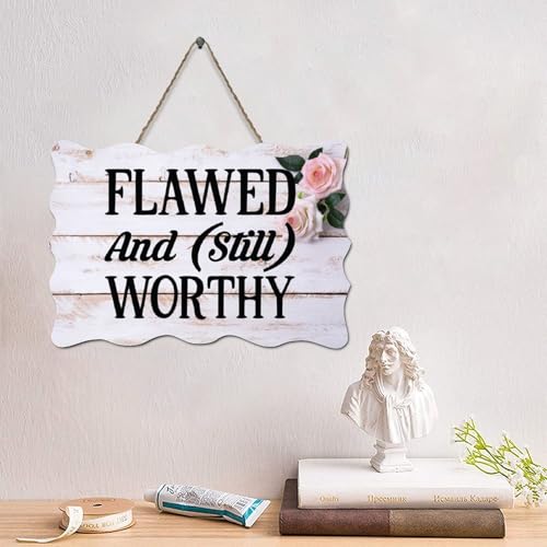 Guangpat Holzschild mit Bibelvers und Aufschrift "Flawed And (still) Worthy", Bauernhaus-Dekor, Wandkunst, Wandaufhänger, religiös für Zuhause, Schlafzimmer, Küche, Wohnzimmer, 10,2 x 15,2 cm von Guangpat