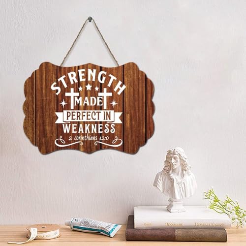 Guangpat Holzschild mit Bibelvers und Aufschrift "Strength Made Perfect in Weakness 2 Corinthians 12 0", rustikale Familienwandkunst, religiöser Glaube für Zuhause, Küche, Badezimmer, Wohnzimmer, 15,2 von Guangpat