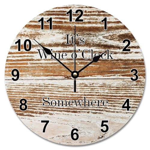 Guangpat It's Wine O'clock Somewhere Wanduhr aus verwittertem Scheunenholz, rund, dekorative Uhren, batteriebetrieben, 30,5 cm, Retro, Strandhaus, Dekoration, Wohnzimmer, Schlafzimmer, Küche Guangpat It's Wine O'clock Somewhere Wanduhr aus verwittertem Scheunenholz, rund, dekorative Uhren, batteriebetrieben, 30,5 cm, Retro, Strandhaus, Dekoration, Wohnzimmer, Schlafzimmer, Küche von Guangpat