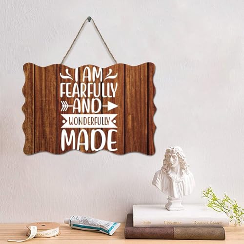 Guangpat Lustiges Holzschild mit Bibelvers "I Am Fearfully And Wonderfully Made", 15,2 x 25,4 cm, christliche Schrift, Wanddekoration, Wandkunst für Zuhause, Küche, Badezimmer, Wohnzimmer von Guangpat