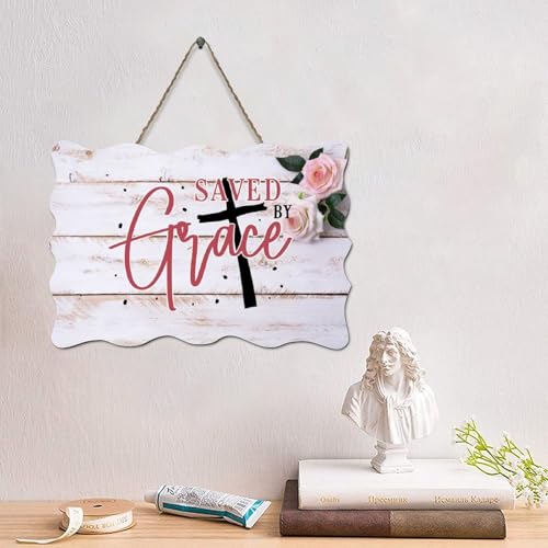 Guangpat Rustikales Holzschild mit Bibelvers "Saved by Grace", Holzschilder, 10,2 x 15,2 cm, Schriftdruck, Wanddekoration, Wandkunst, Aufhänger, Heimdekoration für Zuhause, Küche, Badezimmer von Guangpat