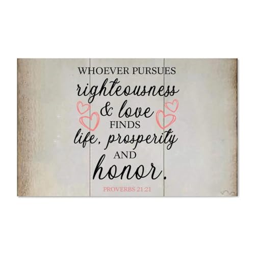 Guangpat Rustikales Holzschild mit Bibelvers und Aufschrift "Whoever Pursues Righteousness", 40,6 x 25,4 cm, christliche Schrift, Familie, Wandkunst für Zuhause, Küche, Badezimmer, Wohnzimmer von Guangpat