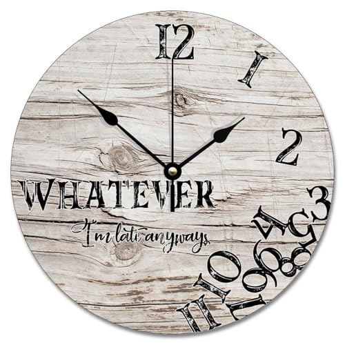 Guangpat Vintage-Wanduhren aus Holz, 25,4 cm, batteriebetrieben, mit Aufschrift "Whatever I'm Late Anyways", Strandhütte, Heimdekoration für Schlafzimmer, Wohnzimmer, Küche, Schule, Klassenzimmer Guangpat Vintage-Wanduhren aus Holz, 25,4 cm, batteriebetrieben, mit Aufschrift "Whatever I'm Late Anyways", Strandhütte, Heimdekoration für Schlafzimmer, Wohnzimmer, Küche, Schule, Klassenzimmer von Guangpat