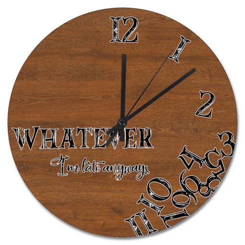Guangpat Wanduhr mit Aufschrift "Whatever I'm Late Anyways", verwitterter Holzboden, 38,1 cm, runde Wanduhren, batteriebetrieben, Bauernhaus, Heimdekoration, Wanddekoration für Küche, Schlafzimmer Guangpat Wanduhr mit Aufschrift "Whatever I'm Late Anyways", verwitterter Holzboden, 38,1 cm, runde Wanduhren, batteriebetrieben, Bauernhaus, Heimdekoration, Wanddekoration für Küche, Schlafzimmer von Guangpat