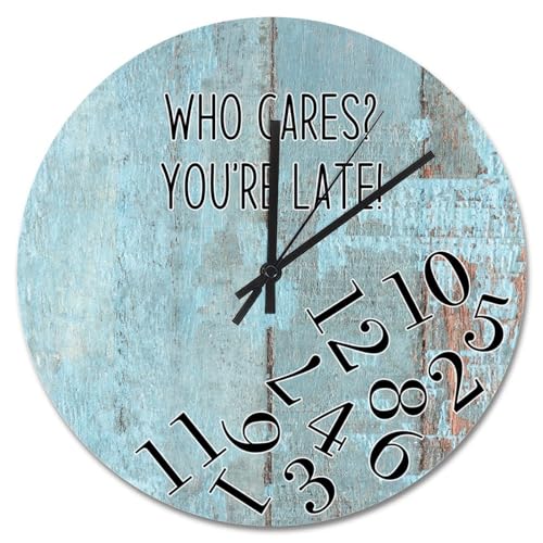 Guangpat Wanduhr mit Aufschrift "Who Cares You're Late", Holzmaserung, Blau, Blaugrün, große Holz-Wanduhren, batteriebetrieben, 38,1 cm, Vintage-Dekoration, Wohnzimmer, Schlafzimmer, Küche Guangpat Wanduhr mit Aufschrift "Who Cares You're Late", Holzmaserung, Blau, Blaugrün, große Holz-Wanduhren, batteriebetrieben, 38,1 cm, Vintage-Dekoration, Wohnzimmer, Schlafzimmer, Küche von Guangpat
