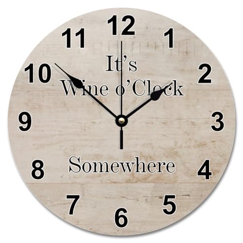 Guangpat Wanduhr mit Holzmaserung, Shabby-Chic-Stil, Aufschrift "It's Wine O'clock Somewhere", große Wanduhren, batteriebetrieben, 25,4 cm, Ruhestandsdekoration für Wohnzimmer, Schlafzimmer, Büro Guangpat Wanduhr mit Holzmaserung, Shabby-Chic-Stil, Aufschrift "It's Wine O'clock Somewhere", große Wanduhren, batteriebetrieben, 25,4 cm, Ruhestandsdekoration für Wohnzimmer, Schlafzimmer, Büro von Guangpat