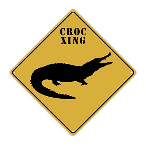 Krokodilkreuzschild Vorsicht Gefahr Krokodil-Xing-Schild Alligator-Silhouette Straßenschild Wildtiere Tier Neuheit Straßenzaun Wanddekoration Diamantform Warnung Metall-Blechschild für drinnen und Krokodilkreuzschild Vorsicht Gefahr Krokodil-Xing-Schild Alligator-Silhouette Straßenschild Wildtiere Tier Neuheit Straßenzaun Wanddekoration Diamantform Warnung Metall-Blechschild für drinnen und von Guangpat