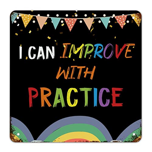 Metall-Blechschild mit Aufschrift "First Day of School", Aufschrift "I Can Improve with Practice", englische Aufschrift "Welcome Back to School", Klassenzimmer, Dekoration, Kritzelbuch, Artboard von Guangpat