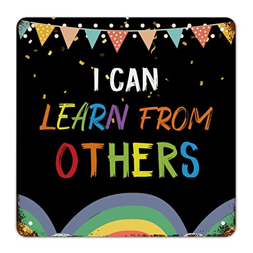 Metall-Blechschild mit Aufschrift "First Day of School Signs I Can Learn from Others", "Welcome Back to School", Klassenzimmer-Dekor, bemalter Bleistift, Doodle, rustikale Schulschilder für Kinder von Guangpat