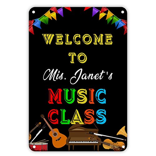 Metallschild "Welcome to Mis Janet's Music Class Signs Welcome Back to School" Metallschild Boho Klassenzimmer Dekor Regenbogen Bleistift Kritzelei Vintage Schulschilder für Kinder Lehrer 45,7 x 30,5 von Guangpat