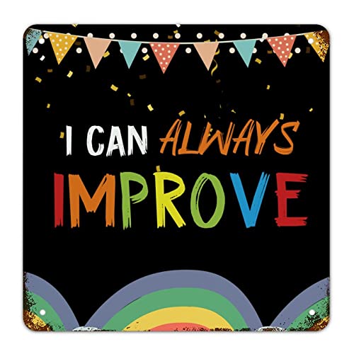 Metallschild mit Aufschrift "First Day of School Signs I Can Always Improve", englische Aufschrift "Welcome Back to School", Klassenzimmer-Dekor, buntes Buch, Artboard, Kritzeleien von Guangpat