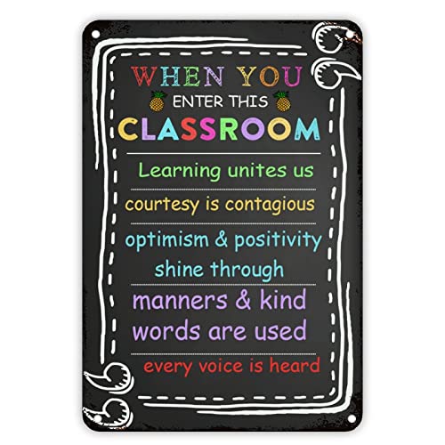 Metallschild mit Aufschrift "First Day of School When You Enter This Classroom Signs Welcome Back to School", Klassenzimmer-Dekor, Tafel, Doodle, rustikale Schulschilder für Kinder, Geschenke für von Guangpat