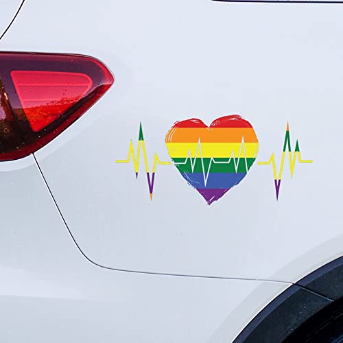 Regenbogen Herz Herzschlag Auto Fenster Aufkleber Gay Pride LGBT Same Sex Gay Auto Aufkleber Fenster Aufkleber Regenbogen Personalisierte Vinyl Auto Aufkleber Aufkleber Lustige Stoßstange Aufkleber von Guangpat