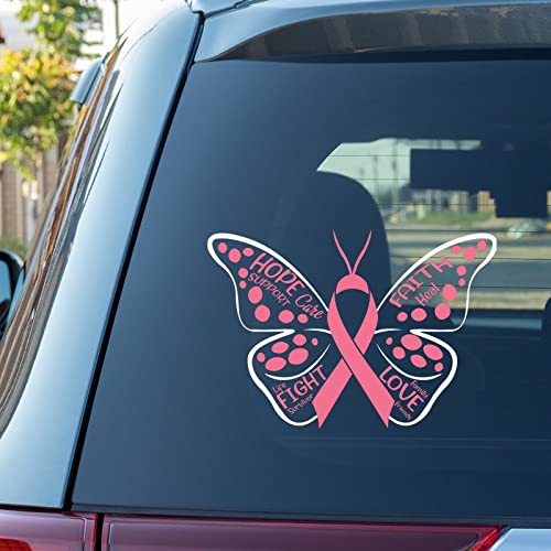 Schmetterling Brustkrebs Hoffnung Glaube Liebe Aufkleber für Auto Brest Krebs Bewusstsein Autoaufkleber Fensteraufkleber für Frauen Kampf Krebs Krieger rosa Band Vinyl Aufkleber gestanzt Aufkleber von Guangpat