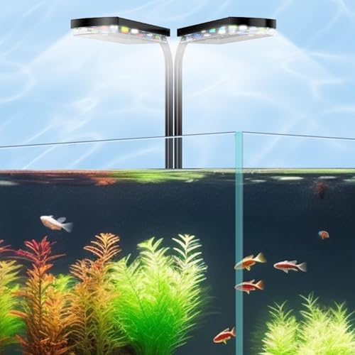 Clip auf Full Spectrum Aquarium Licht, Doppelköpfe,Aquarium LED Licht 3 Modes Timer Fisch Tank Licht, 10 einstellbare Helligkeit mit 3 gemischten Farben für tropische Fische, Koralle, Wasserpflanzenwa von Guangyu