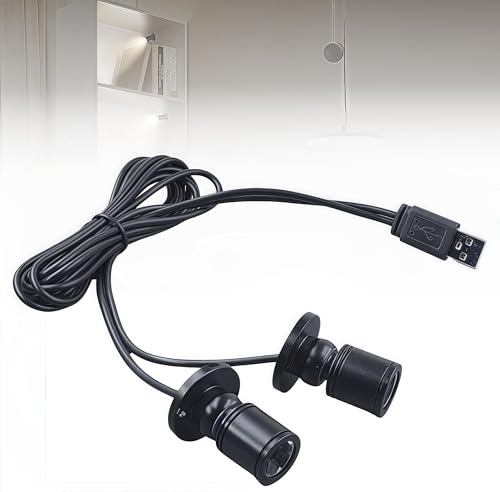 Guangyu Doppelköpfe USB Klein LED Scheinwerfer Schranklicht 3W, 360° Schwenkbar,Mini led spot für Schrank, Wärmes weißes Licht,Flur, Galerien, Geschäfte, Schmuckschrank von Guangyu