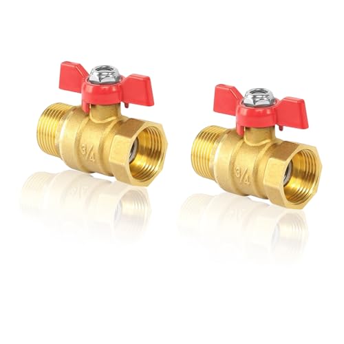 2 Stücke Kugelhahn mit Rotem Flügelgriff Messing Kugelhahn 3/4 Zoll Kugelhah für Gärten Wasserspender Regenfassquadrate Außenarmaturen Regenfassanschlüsse Regenwassersammler von Guanici