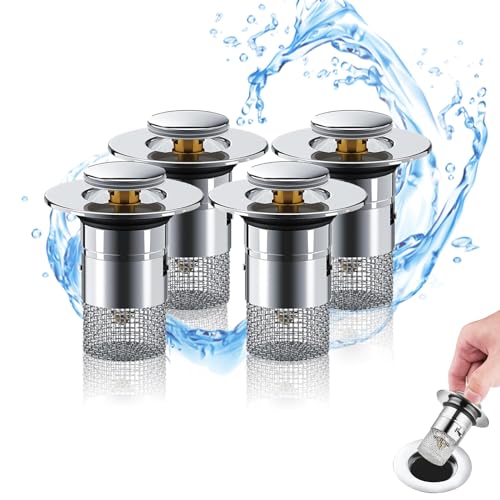 4 Stück Waschbeckenstöpsel Abflusssieb WaschbeckenstöPsel für 34-40mm Abfluss Ablauf Waschbeckenstöpsel mit Haarsieb Abflussstopfen Universeller Ablassstopfen für Badezimmer und Küchen von Guanici