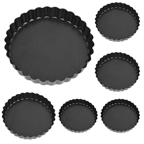 Guanici 6 Stück Obstkuchenform Tarteform mit Hebeboden Tortenboden Backform Rund Tarteform für die Zubereitung von Sahnetorten Schokoladenkuchen Quiche-Muffins Pizza Torten (Schwarz) von Guanici