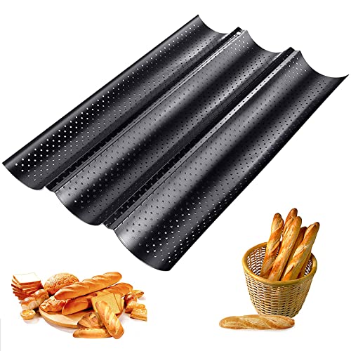 Guanici Französisches Brot Backblech Baguette Backblech Antihaft-perforiert Baguette Pan Brotbackform DREI Groove Französisch Brot Pfanne Baguetteblech aus Edelstahl Hochwertige Backform von Guanici