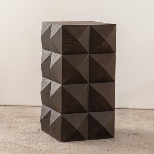 GuannCraft 3D-geschnitzter Beistelltisch aus Holz – handgefertigter Akzenttisch aus Massivholz, moderner Nachttisch für das Wohnzimmer (Braun) von GuannCraft