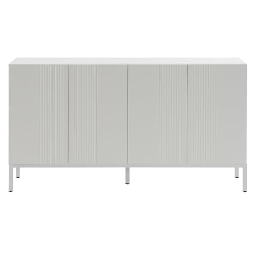 GuannCraft 4-türiger geriffelter Sideboard-Schrank mit geripptem Design – Buffet-Aufbewahrung aus Massivholz für Esszimmer, Eingangsmöbel, Wohnzimmer-Organizer (Weiß) von GuannCraft