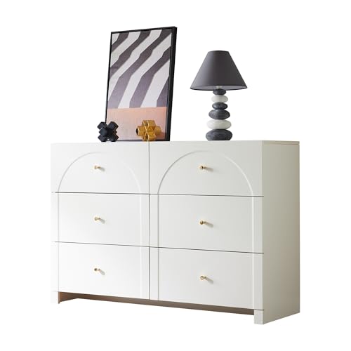 GuannCraft Gewölbte Kommode aus Massivholz mit 6 Schubladen – geräumiger Schlafzimmerschrank, handgeschnitzte geriffelte Verzierung und modernes Mid-Century-Design von GuannCraft