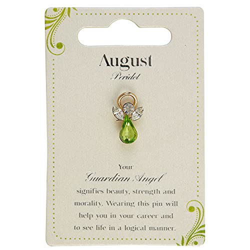 Guardian Angel Brosche, August Geburtsstein, Engel Abzeichen mit Peridot Edelstein, Geschenk für Frauen & Männer, Anstecknadeln-Golden-One Size-Unisex, Silber von Guardian Angel